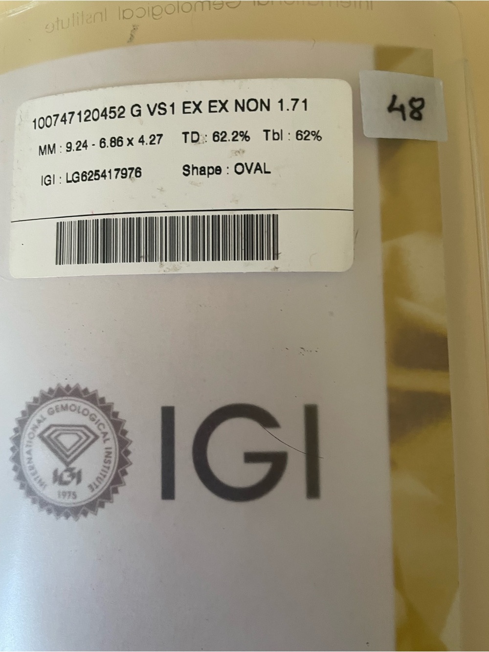 IGI LOOSE OVAL 1.71ct Lab Grown - Picture 9 of 9